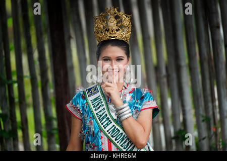 Michelle Victoria Alriani, 20, Miss Earth Indonesia 2017 pose for camera as a special guest during Wakatobi Wave Festival in Wanci, Wangi-Wangi. Stock Photo