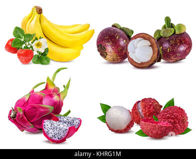 collection of fresh fruits isolated on white background Stock Photo