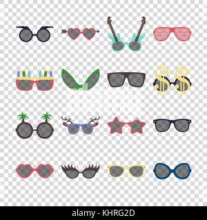 Party colorful sunglasses icon set in flat style isolated on transparent background. Design templates. EPS10. Stock Vector