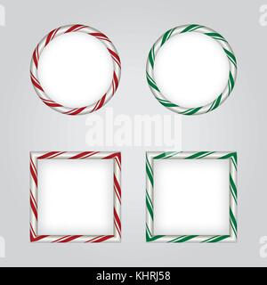 A set of green and red Christmas holiday candy cane borders and frames. Vector EPS 10 available. Stock Vector
