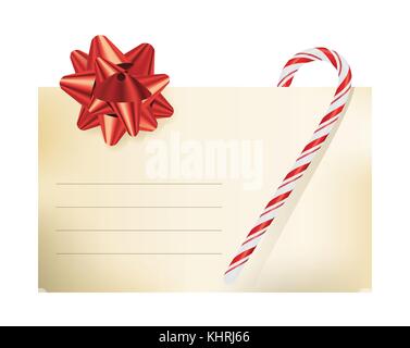 A Christmas themed blank note card invitation illustration with a candy cane and red bow. Vector EPS 10 available. Stock Vector