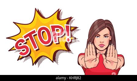 Woman Gesturing No Or Stop Sign Showing Raised Palms Stock Vector
