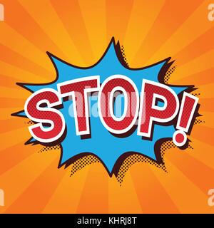 Pop Art Comic Icon Stop Lettering In Chat Bubble Exploding Stock Vector