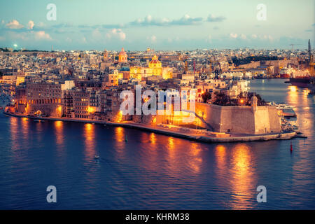 beautiful view of Grand Harbour and Senglea, L-isla, peninsula with Fort Saint Michael, Malta Stock Photo