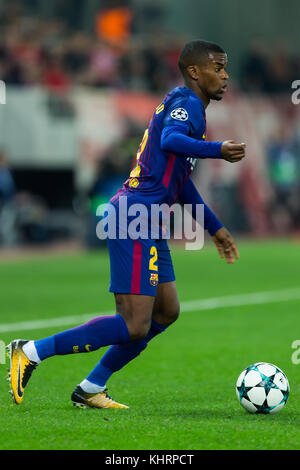 Piraeus, Greece - October 31, 2017: Player of Barcelona Nelson Semedo during the UEFA Champions League game between Olympiacos vs FC Barcelona at Geor Stock Photo