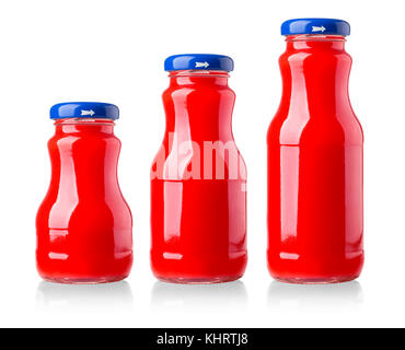 different bottles of juice on white background Stock Photo
