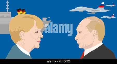 November 19.11.2017. Editorial illustration showing Angela Merkel and Vladimir Putin Stock Vector