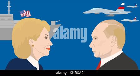 November 19.11.2017. Editorial illustration showing Hilary Clinton and Vladimir Putin Stock Vector