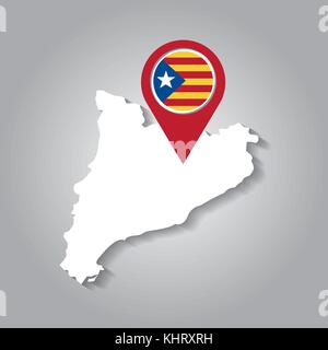 white map of catalonia with pointer flag Stock Vector