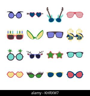 Party colorful sunglasses icon set in flat style isolated on white background. Design templates. EPS10. Stock Vector