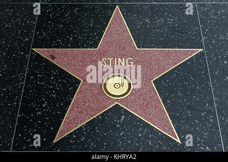 HOLLYWOOD, CA - DECEMBER 06: Sting star on the Hollywood Walk of Fame in Hollywood, California on Dec. 6, 2016. Stock Photo