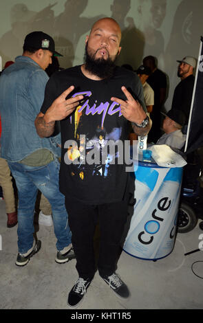 MIAMI , FL - AUGUST 08: (EXCLUSIVE COVERAGE) 20-year-old Eric Leon has emerged as a young gun on the hip hop scene and has been referred to as the next Eminem. He dropped his self-titled mixtape with DJ Khaled at an exclusive launch party tonight  hosted by Grammy Award-winning producers Cool & Dre at Universal Miami Studios on August 08, 2017 in Miami Beach, Florida  People:  Producer Cool Stock Photo