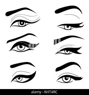 Set of six human eyes, vector black design elements isolated on the white background Stock Vector