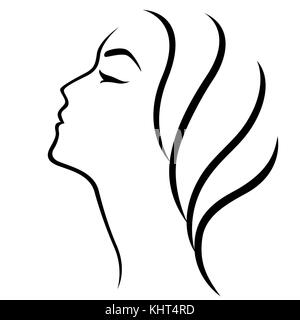 Female head abstract simple outline, stylized vector design element isolated on the white background Stock Vector