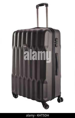 Gray suitcase for travalling on white background. Stock Photo