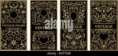 Vintage frames in golden style on dark background. Vector design element Stock Photo