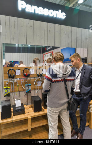 KIEV, UKRAINE - OCTOBER 07, 2017: Unrecognized people visit Panasonic electronics manufacturer company booth during CEE 2017, the largest electronics  Stock Photo