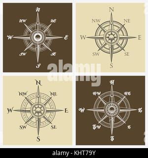 Set of windroses or compass roses emblem. Vector illustration Stock Vector
