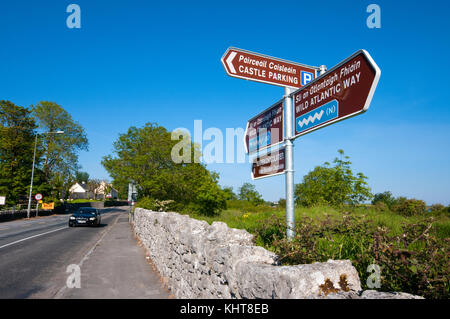 Road signs along the Wild Atlantic Way, Kinvarra, County Galway, Ireland Stock Photo