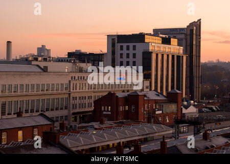 Sunrise over Station Street in the City of Nottingham, Nottinghamshire England UK Stock Photo