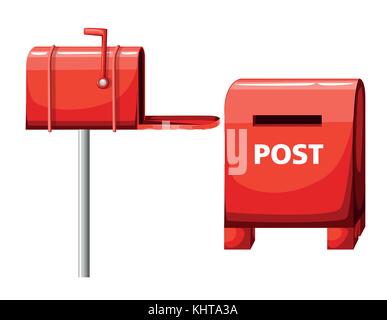 Mailbox vector illustration isolated on white, flat post office box, red mail box cartoon icon Web site page and mobile app design. Stock Vector