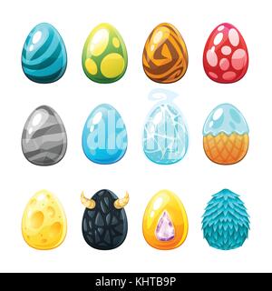 Vector cartoon style set of colorful eggs, isolated on white background. Game user interface (GUI) element for video games, computer or web design. Stock Vector