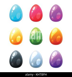 Vector cartoon style set of colorful eggs, isolated on white background. Game user interface (GUI) element for video games, computer or web design. Stock Vector