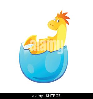 Vector cartoon style illustration of little dragon hatched from egg. Isolated on white background. Stock Vector