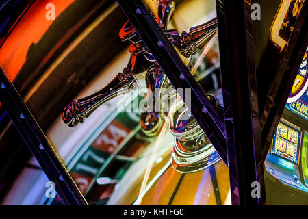 Casino theme. Golden roulette wheel closeup. Stock Photo