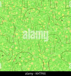 Elephants Contours, Seamless Stock Vector