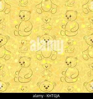 Teddy Bears Contours, Seamless Stock Vector