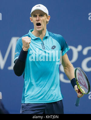 South African  tennis player KEVIN ANDERSON (RSA)makes a fist and celebrates at US Open 2017 Tennis Championship, New York City, New York State, Stock Photo