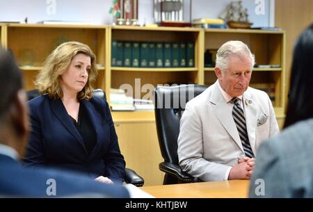 The Prince of Wales attends a cabinet meeting with International Development Secretary Penny Mordaunt on the island of Dominica, as he continues his tour of hurricane-ravaged Caribbean islands. Stock Photo