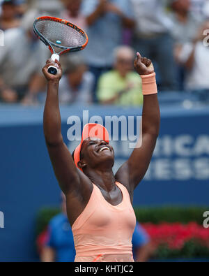 American tennis player SLOANE STEPHENS (USA) cheers after her victory in US Open 2017 Tennis Championship, New York City, New York State, United State Stock Photo