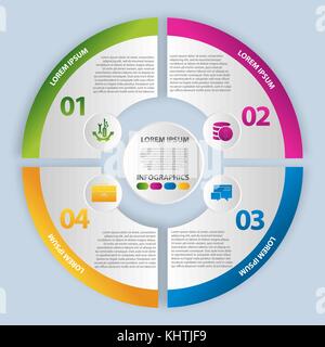 Vector illustration. Infographics in the form of a circle and 4 segments. Template for graphs, presentations, business, education with four steps and  Stock Vector