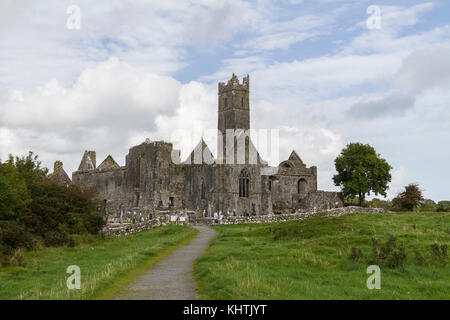 Known as Quin Abbey, this ancient friary in County Clare, Ireland is one of the best preserved ruins from the 12th century. Stock Photo