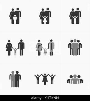 People icons set on white background, silhouette vector. Business and family. Stock Vector