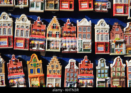 Dutch fridge magnets for sale on the floating flower market on the Singel canal, in Amsterdam in the Netherlands Stock Photo