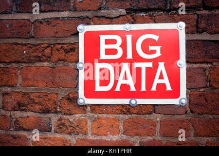 Hand writing text caption inspiration showing Big Data concept meaning Storage Network Online Server written on old announcement road sign with backgr Stock Photo