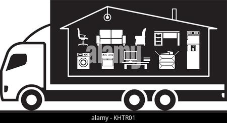 Truck relocating household belongings - vector illustration Stock Vector