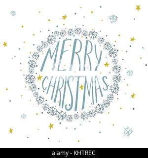 Christmas card with round frame of hand drown snowflakes Stock Vector