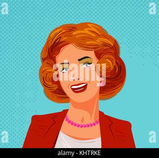 Portrait of happy beautiful woman. Pop art style, vector illustration Stock Vector