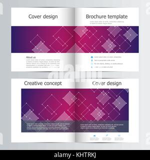 Bi fold square brochure template layout, cover, annual report. Minimalist geometric abstract background. Vector illustration. Stock Vector
