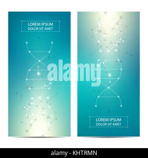 Minimal covers or banner design with dna molecule background. Scientific, technological and medical template. Stock Vector