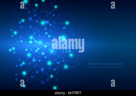Abstract molecule background, genetic and chemical compounds, connected lines with dots, medical, technological and scientific concept, vector illustration. Stock Vector