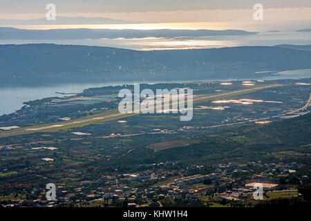 Airport Resnik in Kastela near Split, Croatia, shot from mountain Kozjak Stock Photo