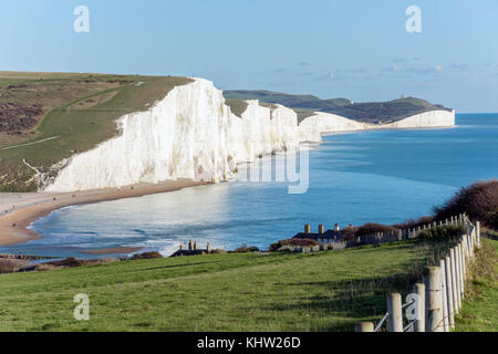 Seven Sisters Cliffs from Seaford Head Nature Reserve, Seaford, East Sussex, England, United Kingdom Stock Photo