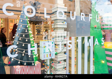 Christmas display in store window, Regent Street, Soho, City of Westminster, Greater London, England, United Kingdom Stock Photo