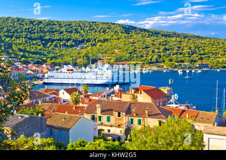 Island of Vis bay aerial view, Dalmatia, Croatia Stock Photo