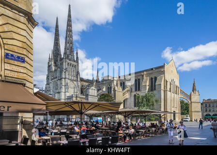 France, Gironde department, Bordeaux, Place Pey Berland, view of the Cathedral of Saint Andrew of Bordeaux Stock Photo